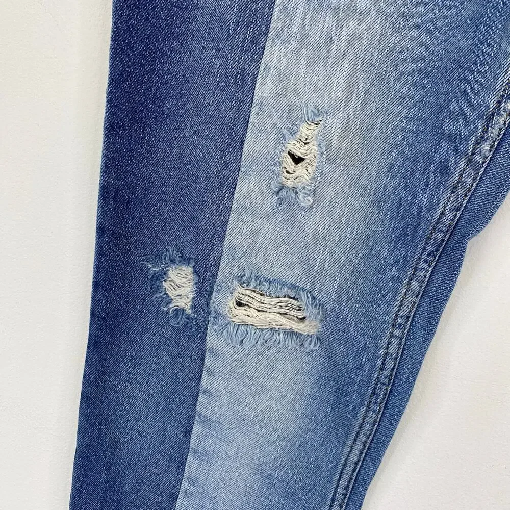 Free People Patchwork 2 Tone Boyfriend Jeans Sz 27 High Rise Cropped Distressed - Picture 9 of 12